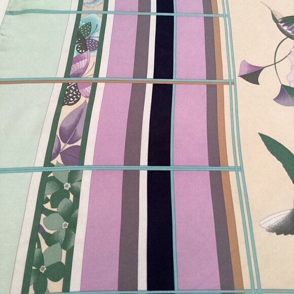LÉONARD PARIS Purple Floral BIRD Print Scarf Silk Italy 34.5"-33.5" EX COND - Picture 10 of 11